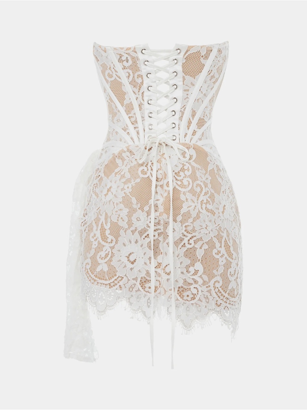 HEIRESS • The Lace Corset Mini Dress draped white bridal illusion strapless - Picture 16 of 16